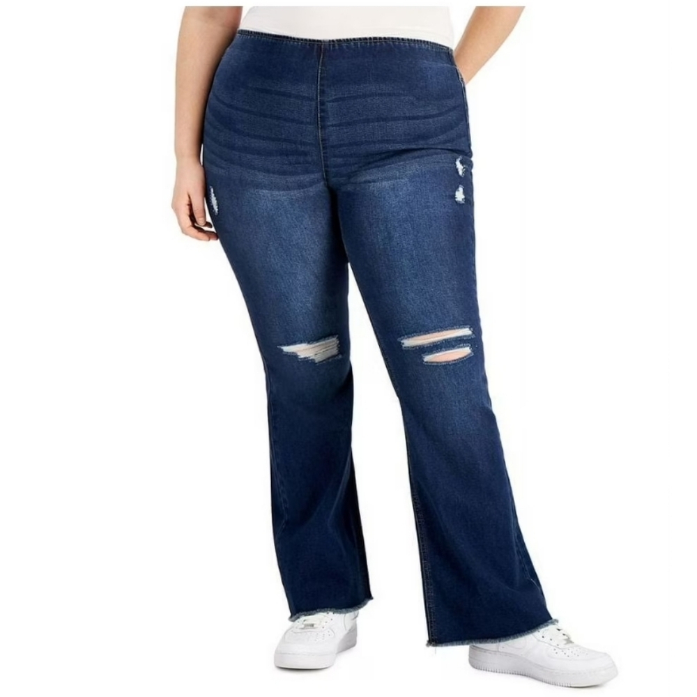 NWT Tinseltown Trendy Plus Pull On Flared Leg Pants Dark Wash 24W